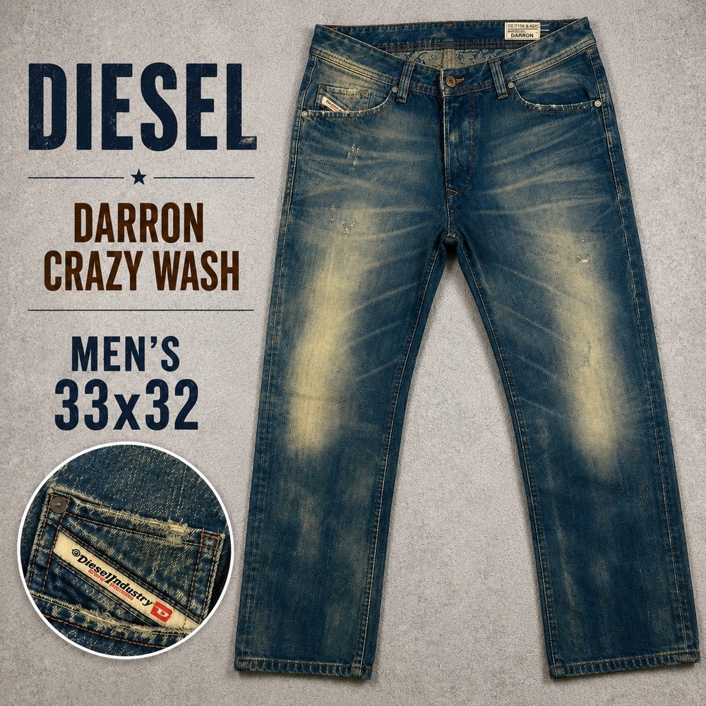 Diesel Darron Regular Slim Tapered Jeans Mens 33x32 Made in Italy 0075L